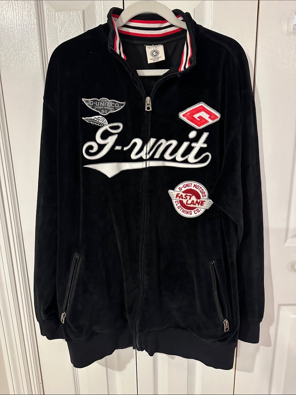 G-Unit Men's Black Velour Zip-Up Jacket | XL